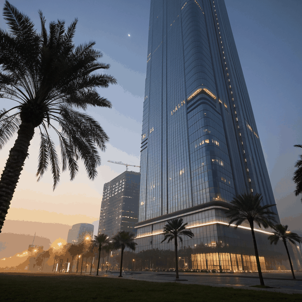 Modern Dubai skyline view from a DMCC office window
